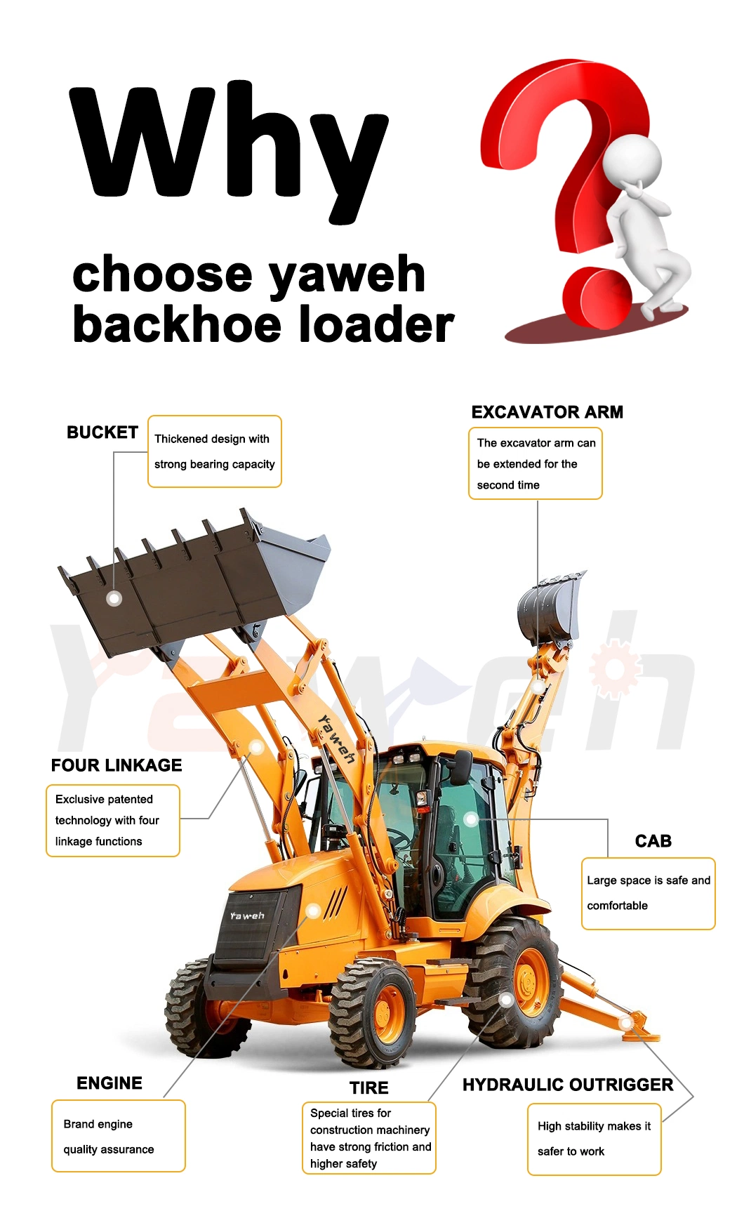 Chinese CE Multi-Purpose Yaweh Front End Loader Backhoe Compact 4 Wheel Backhoe Loader